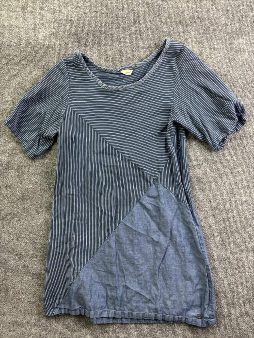 Skunkfunk Dress Womens 3 Blue‎ Stripe Short Sleeve T Shirt Casual Lyocell Zip